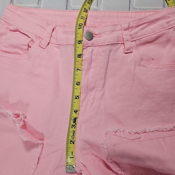 Women's Straight-leg Pants Embroidered Fashion I Stretch Patchwork Jeans Pink - Picture 12 of 12